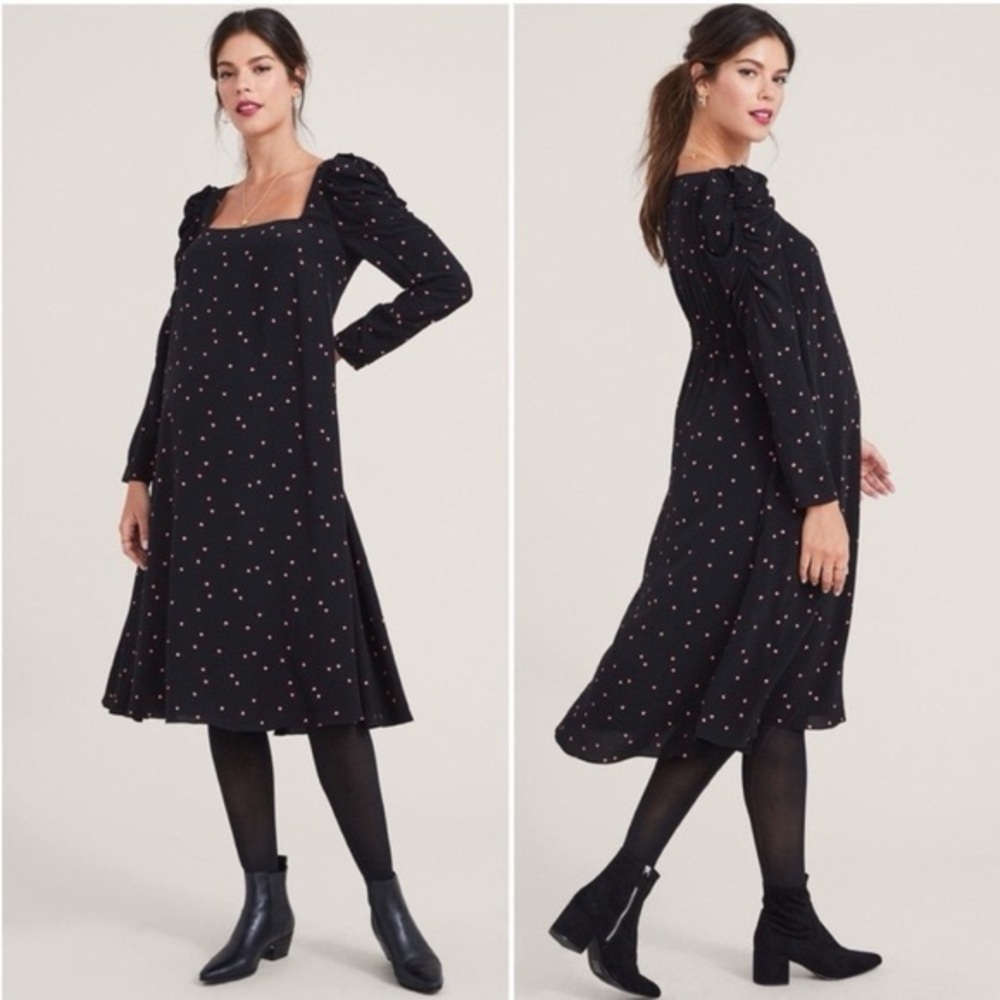HATCH Stevie Maternity Dress Size 0 Black Red Floral Midi Square Neck USA